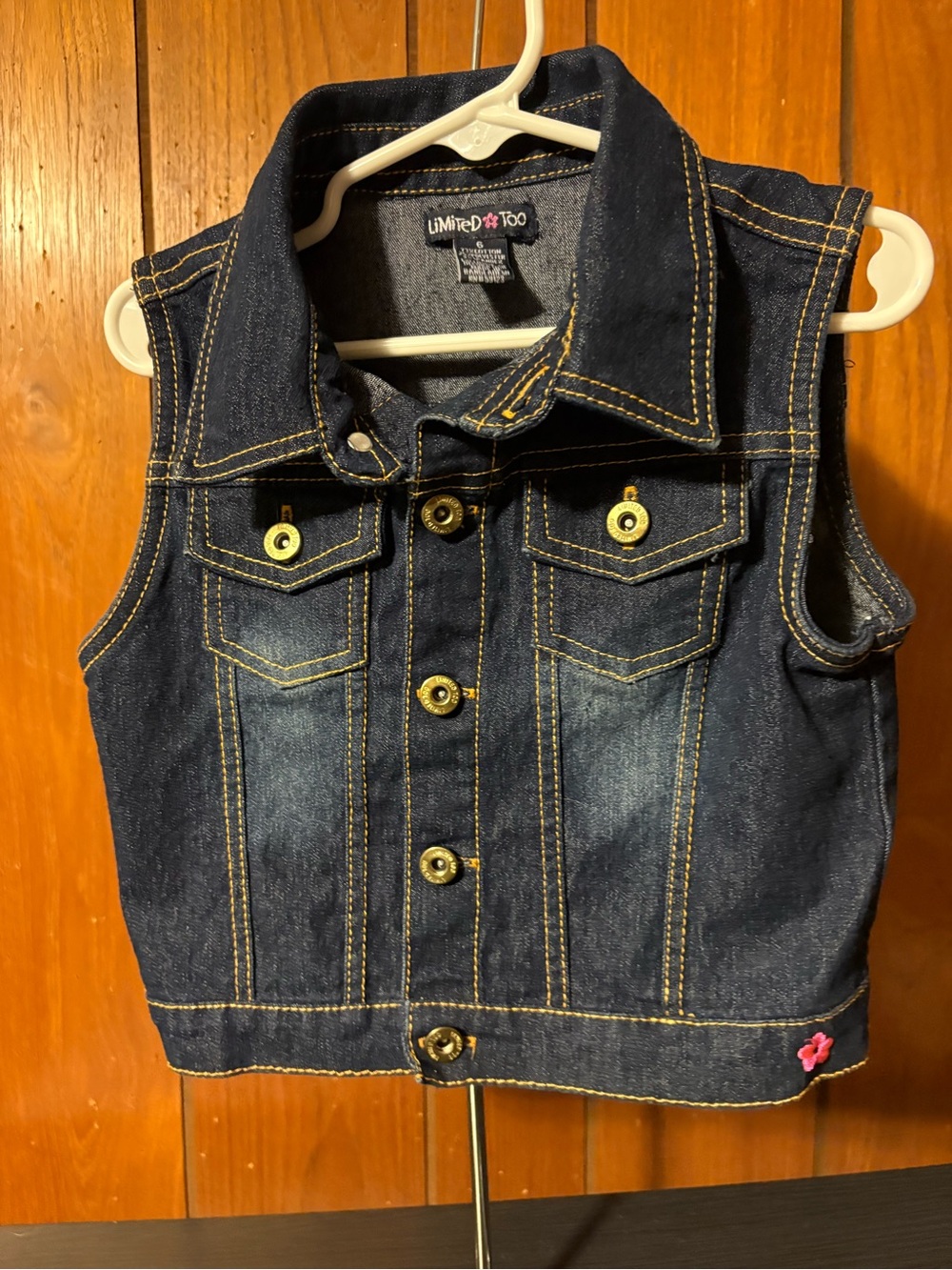Limited Too Dark Blue Denim Sleeveless Vest with Contrast Stitching